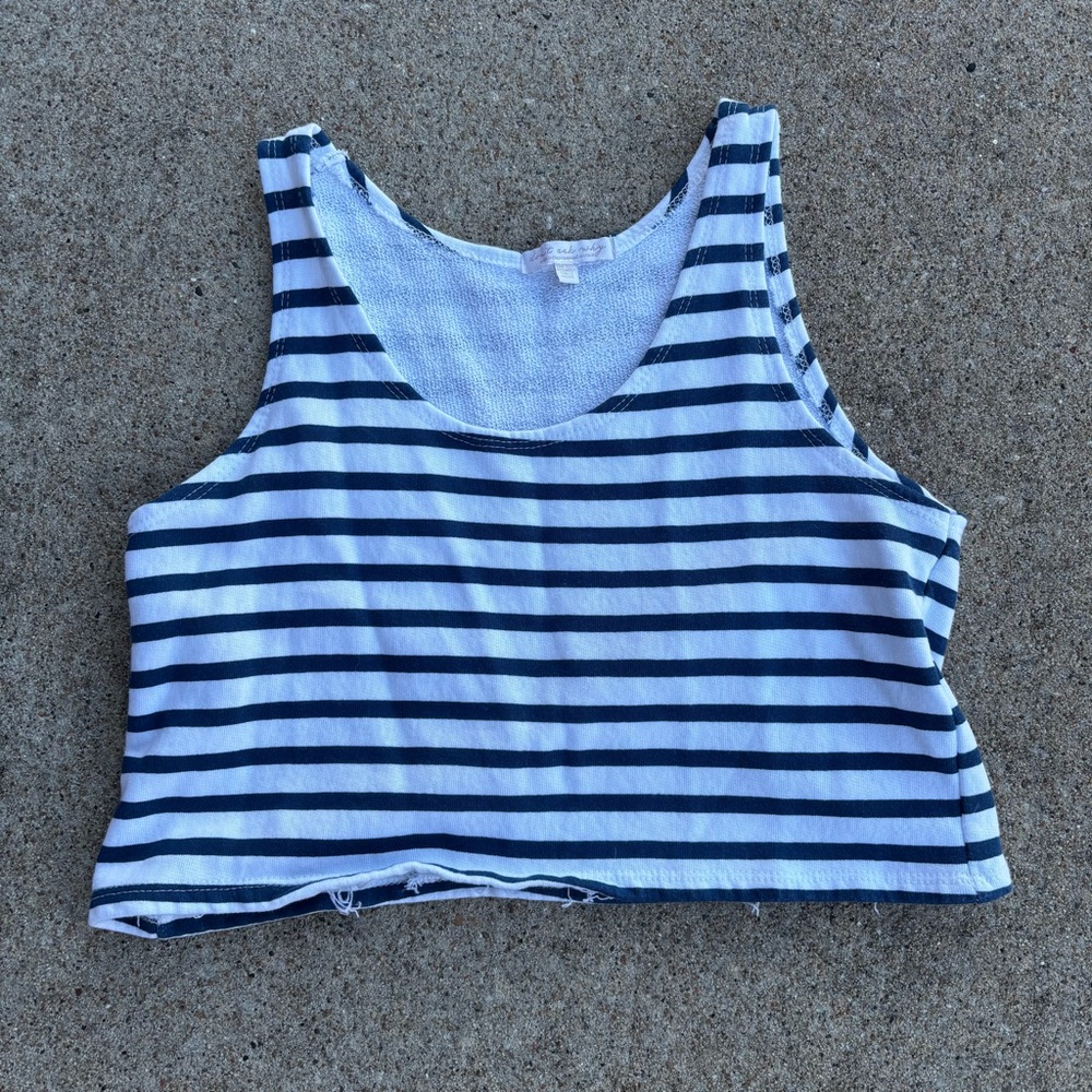 Navy Striped Sleeveless Crop Top